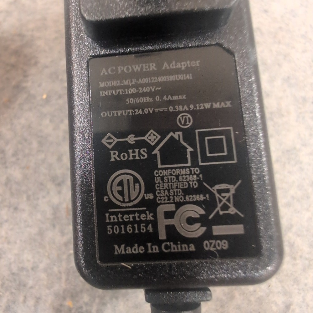 AC Power Adapter 24V 0.38A 9.12W Model MLF-A00122400380U0141 Black - Picture 2 of 3